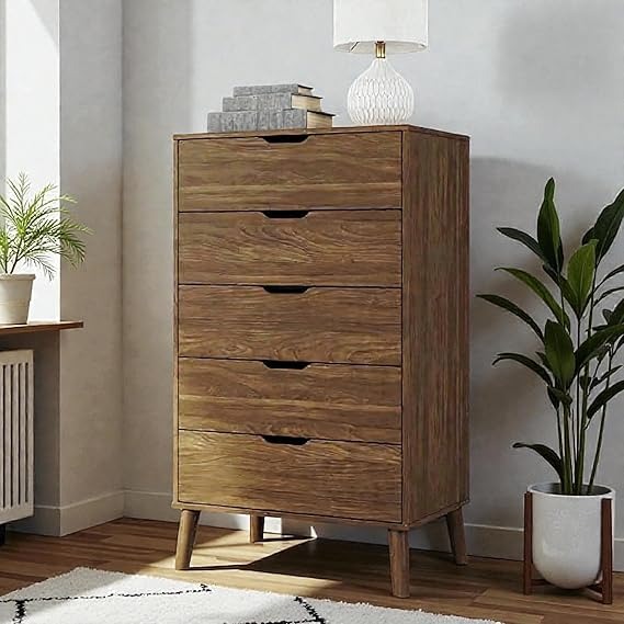 Five Drawer Bedside Table Tall Storage Cabinet