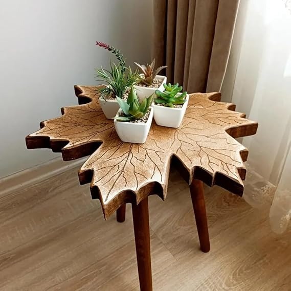 Mango Wood Leaf Shape Coffee Table Brown