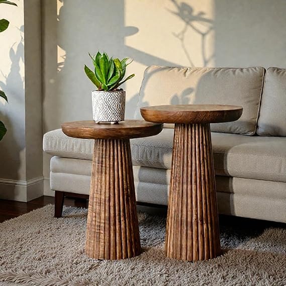 Set of 2 Wooden Sofa Side Coffee Tables