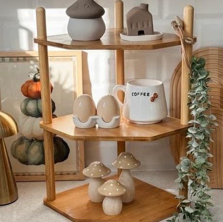 2 Tier Shelf Natural Wood Multipurpose Storage