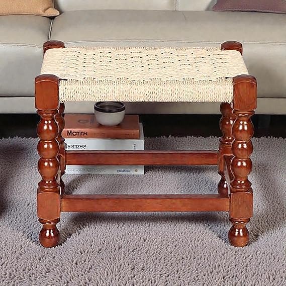 Handmade Woven Stool Small Square Jute Stool Brown