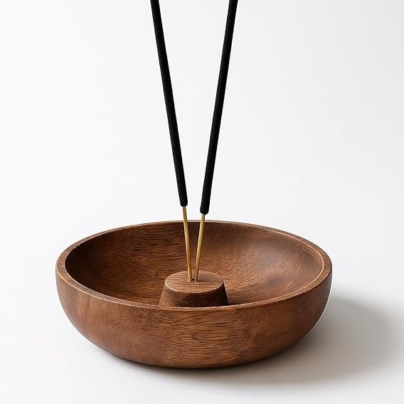 Wooden Brown Incense Stick Holder Bowl