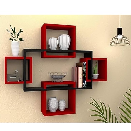 Wall Shelves Black and Red MDF Floating Wall Mount