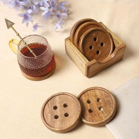 Coasters Set for Coffee Mug Tea Cup Table Protection Button Shape
