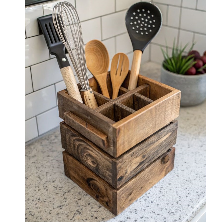 Wooden Kitchen Gadgets Holder